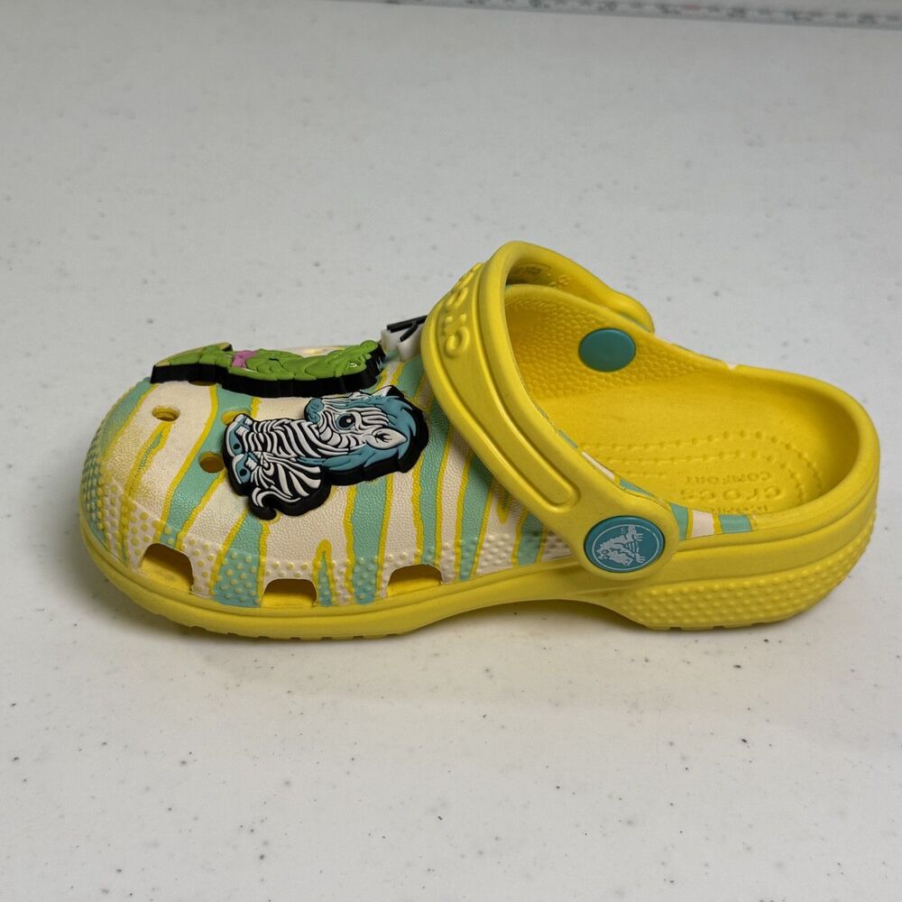 Crocs Shoes Yellow Size Child 9 Clog Sandals Unisex Kids Jibbitz Zebra Animal - Picture 5 of 8